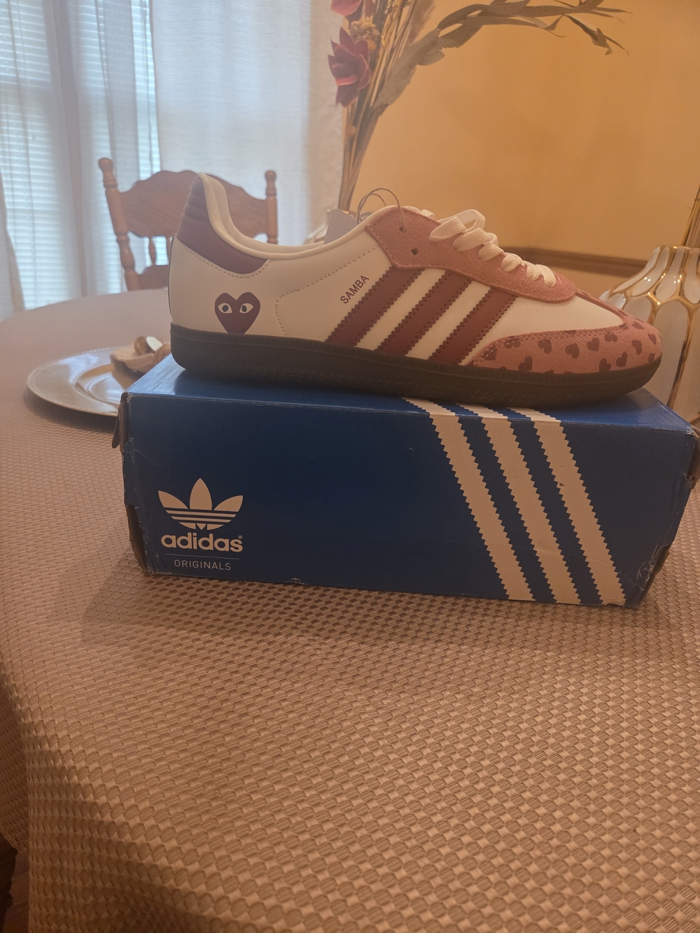adidas Samba Heart Sneakers in White and Pink